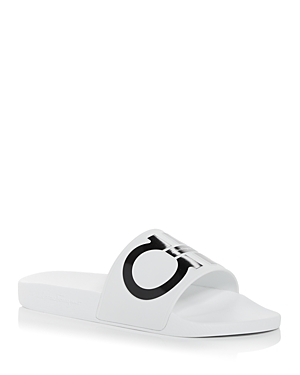 Ferragamo Men's Groove Slide Sandals In Bianco/nero
