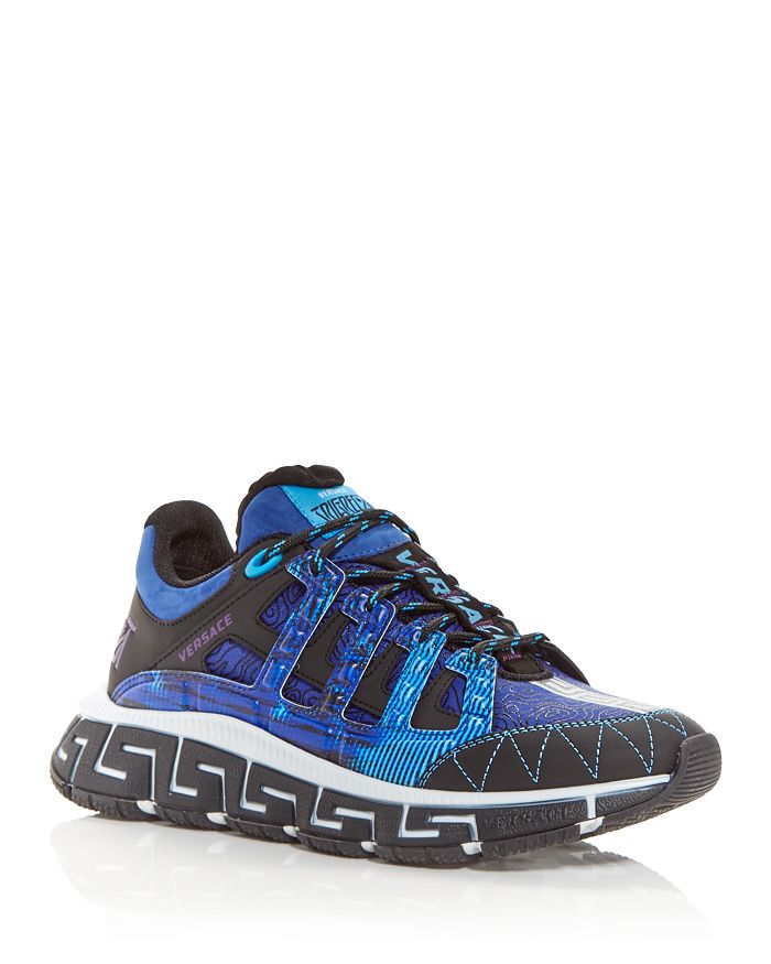Versace Trigreca Sneakers In Nylon With Contrasting Inserts In Black+royal