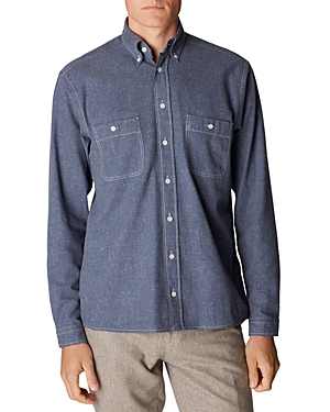 Shop Eton Slim Fit Recycled Cotton Shirt In Dark Blue