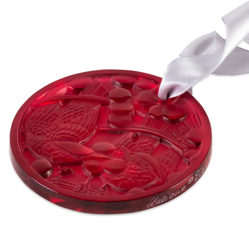 Lalique Merles Raisins Christmas Ornament in Red