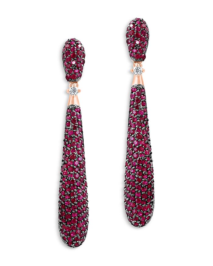 Bloomingdale's - Ruby & Diamond Linear Drop Earrings in 14K Rose Gold - 100% Exclusive