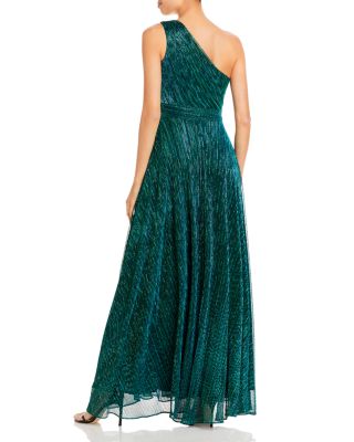 One Shoulder Crinkled Metallic Gown - Exclusive