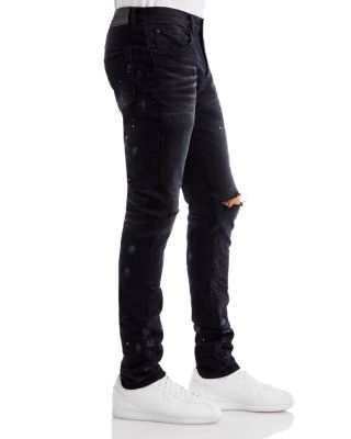 Paint Splatter Ripped Knee Black Skinny Jeans