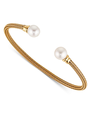 Nadri Cultured Genuine Freshwater Pearl Flex Cuff Bracelet In Gold