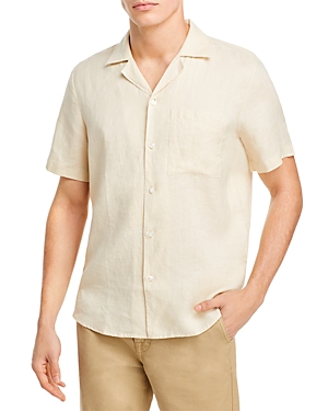 Hugo Boss Ellino Linen Solid Straight Fit Button Down Camp Shirt In Light Beige