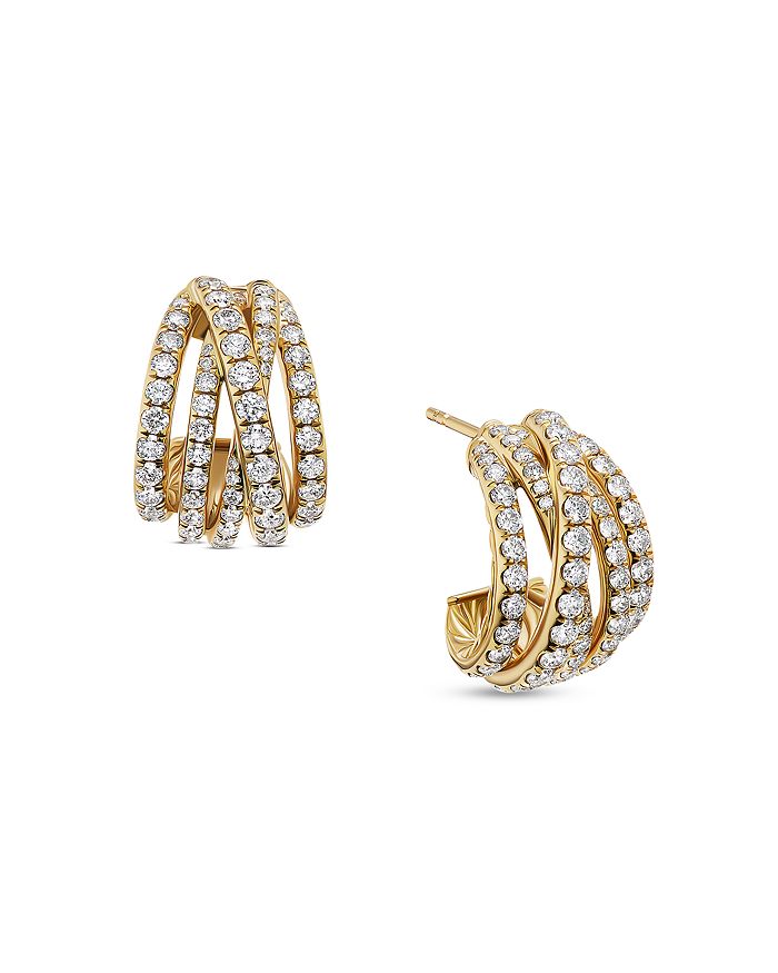 David Yurman - 18K Yellow Gold Diamond Pav&eacute; Crossover Curved Earrings