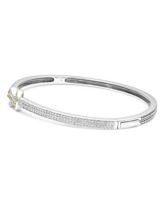 18K Yellow Gold & Sterling Silver Newport Diamond Knot Hinged Bangle Bracelets