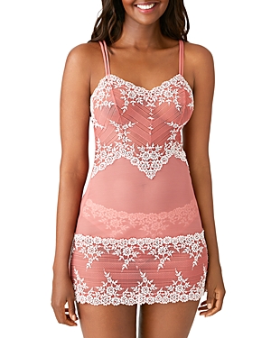 Wacoal Embrace Lace Sheer Chemise Lingerie Nightgown In Faded Rose/white Sand