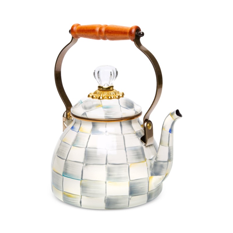 Mackenzie-childs Sterling Check Enamel Tea Kettle, 2 Qt