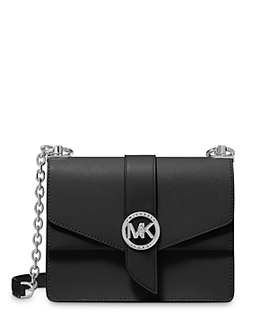 Shop Michael Kors Michael  Greenwich Small Leather Convertible Crossbody In Black