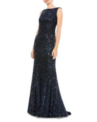 Mac Duggal - Cowl Back Boat Neck Sequined Evening Gown