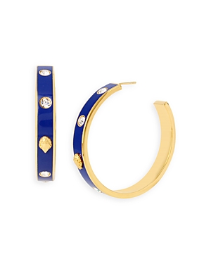 Shop Kurt Geiger Eagle & Crystal Studded Hoop Earrings In Blue/gold