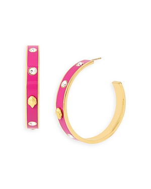 Shop Kurt Geiger Eagle & Crystal Studded Hoop Earrings In Pink/gold