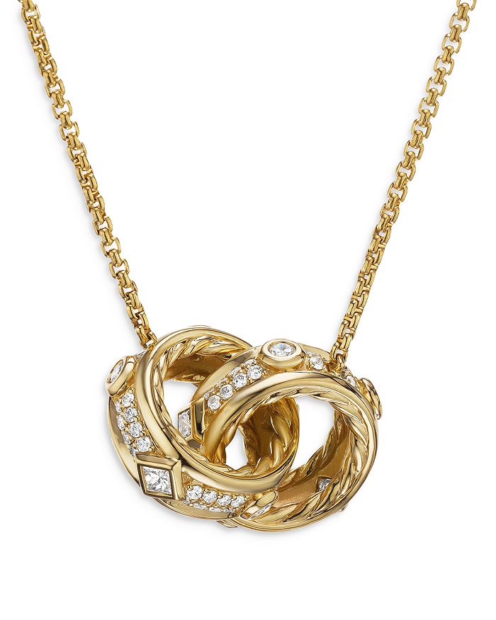 David Yurman - 18K Yellow Gold Modern Renaissance Diamond Interlocking Ring Pendant Necklace, 17"