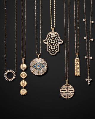 Diamond "Mama" Dog Tag Pendant Necklace in 14K Yellow Gold, 0.12 tcw 