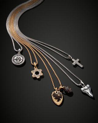 Men's Sterling Silver Maritime Compass Amulet with Black Diamond 