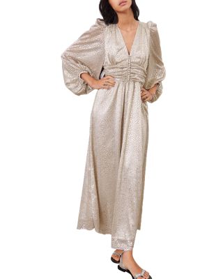 chinese dress ladies Puff Organza Sleeve Detailed Velvet Long Dress – John Paul Ataker main image 0