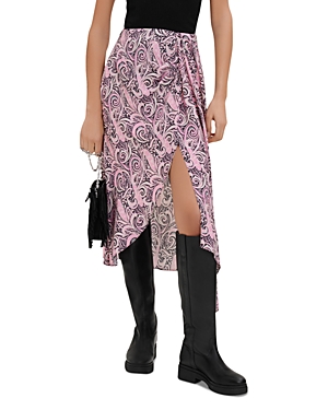 Maje Printed Viscose Asymmetric Skirt In Pink