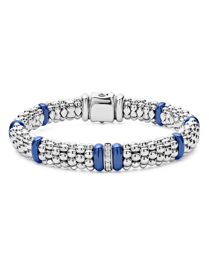 Lagos 18k Yellow Gold & Sterling Silver Diamond & Ultramarine Ceramic Rondelle & Caviar Bead Statement Bra In Blue/silver
