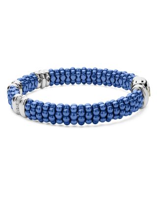 18K Yellow Gold & Sterling Silver Diamond Rondelle & Ultramarine Ceramic Caviar Bead Statement Bracelet
