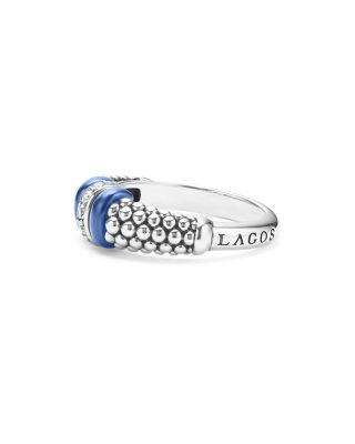 Sterling Silver Diamond & Ultramarine Ceramic Rondelle Bead Ring