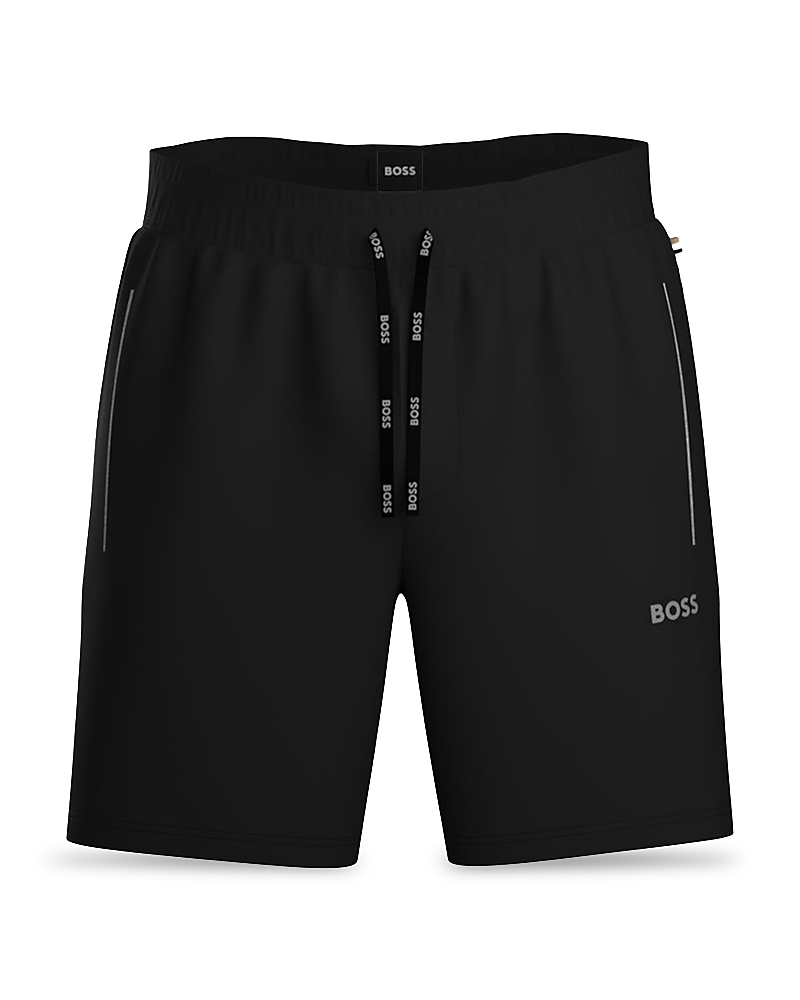 Hugo Boss Mix & Match Cotton Stretch Logo Print Drawstring Shorts In Black