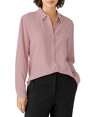 Eileen Fisher Classic Collar Easy Silk Button-up Shirt In Ltplm