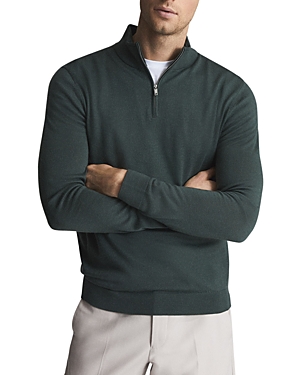 Reiss Blackhall Merino Funnel Neck Half Zip Pullover In Fern Green