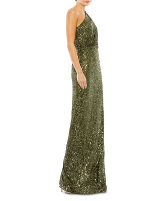Sequined Ruched One Shoulder Gown