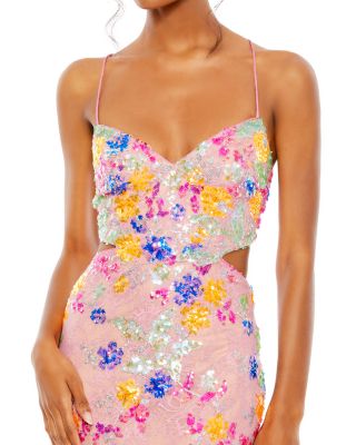 Embellished Lace Strappy Column Gown