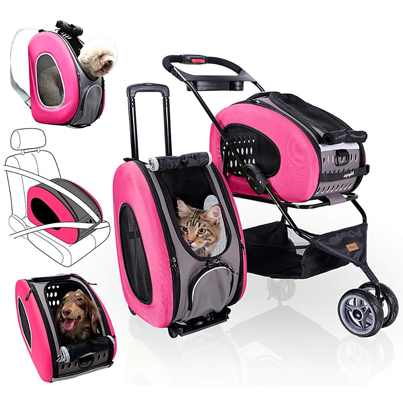 Ibiyaya 5-in-1 Pet Carrier with Backpack, Pet Carrier Stroller, Shoulder Strap, Carriers with Wheels for Dogs and Cats