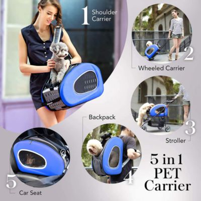  5-in-1 Pet Carrier with Backpack, Pet Carrier Stroller, Shoulder Strap, Carriers with Wheels for Dogs and Cats
