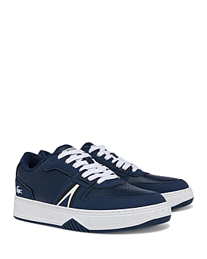 Shop Lacoste Men's L001 Color Pop Leather Sneakers In 092 Nvy/wh