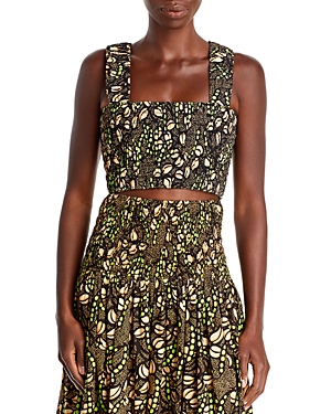 A.l.c Cielo Smocked Printed Crop Top In Nude Peach