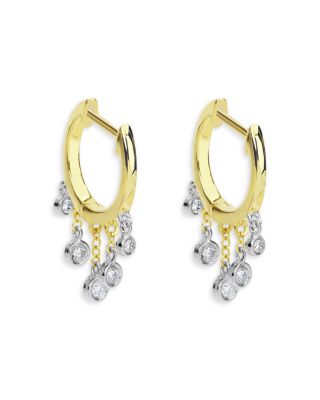 Meira T - 14K White Gold & Yellow Gold Diamond Bezel Dangle Hoop Earrings