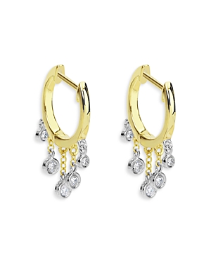 14K White Gold & Yellow Gold Diamond Bezel Dangle Hoop Earrings