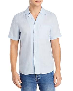 Hugo Boss Ellino Linen Relaxed Fit Short Sleeve Button Down Shirt In Blue