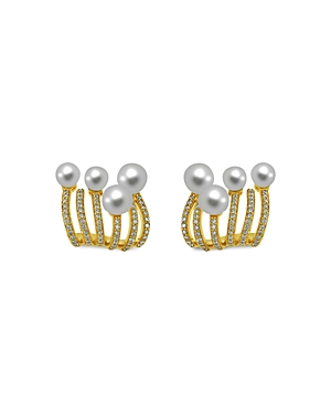 Hueb 18k Yellow Gold Spectrum Cultured Freshwater Pearl & Diamond Stud Earrings In White/gold