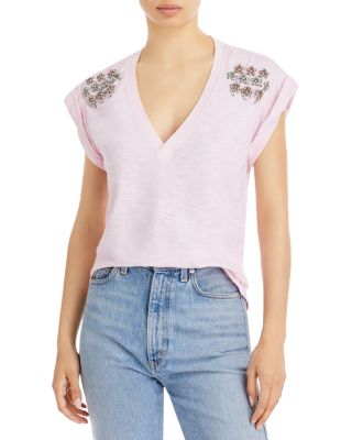 VERSACE Girls Embellished Spell-Out Pink V-Neck T-Shirt store Size L