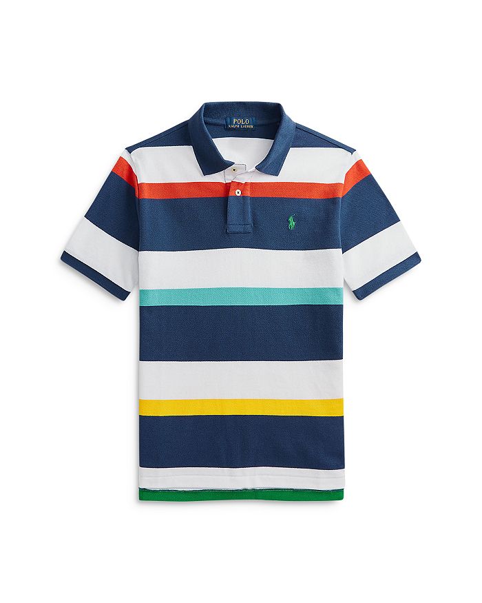Striped cotton mesh polo shirt clearance