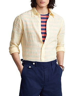 POLO RALPH LAUREN LINEN CHAMBRAY CUSTOM FIT BUTTON DOWN SHIRT
