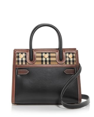 Burberry Small Vintage Check and Leather Crossbody Bag Black in Calfskin  with Silver-tone - US