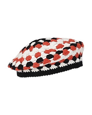 Ganni Crocheted Wool-blend Beret In Orange/black