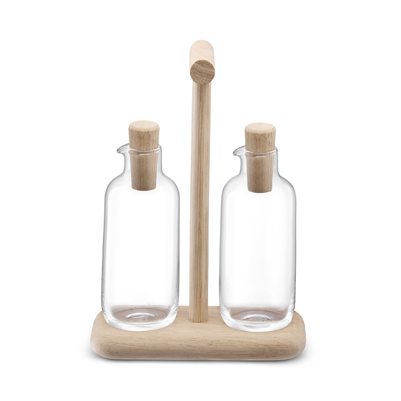 Lsa Dine Oil & Vinegar Set With Oak Stand In Clear