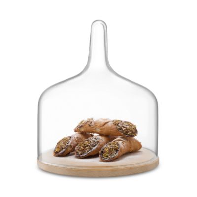 Glass Cloche Dome with Oak Base, 12"