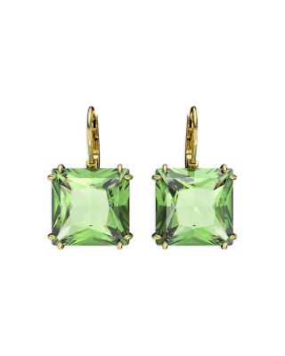 Swarovski - Millenia Green Square Crystal Drop Earrings in Gold Tone