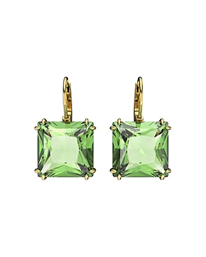 Shop Swarovski Millenia Green Square Crystal Drop Earrings In Gold Tone In Green/gold