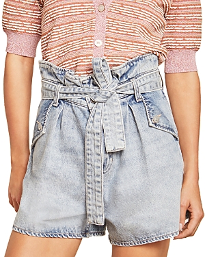 Veronica Beard Nori Paperbag Denim Shorts In Pebble Sto