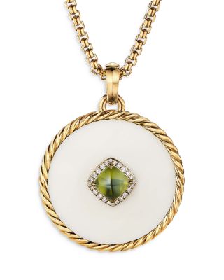 DY Elements&reg; Disc Pendant in 18K Yellow Gold with Cacholong, Peridot and Pav&eacute; Diamonds