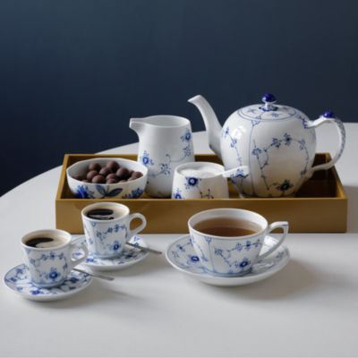 Blue Fluted Plain Tea Cup &amp; Saucer